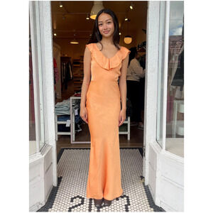 Elegant Orange Melon Midi Dress